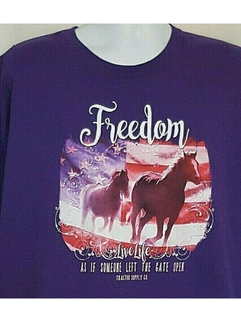 Tractor Supply Freedom T-shirt Live Life As If Someone Left The Gate Open Purple